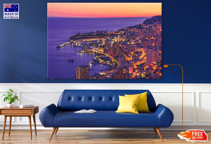 View of The City of Monaco on French Riviera Sunset Print 100% Australian Made