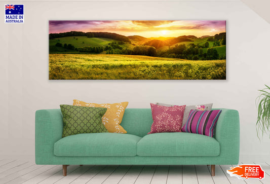 Panoramic Canvas Sunrise Green Hill View Photograph High Quality 100% Australian Made Wall Canvas Print Ready to Hang