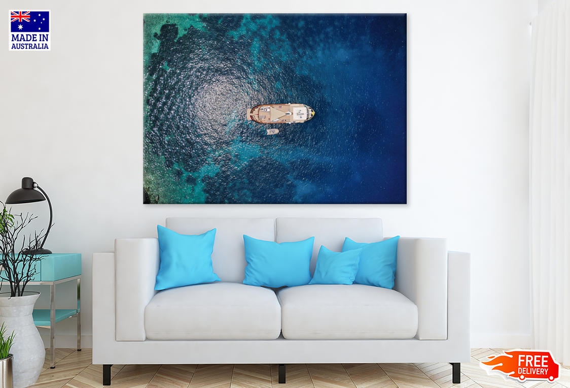 Boat On Sea Aerial Photograph View Print 100% Australian Made