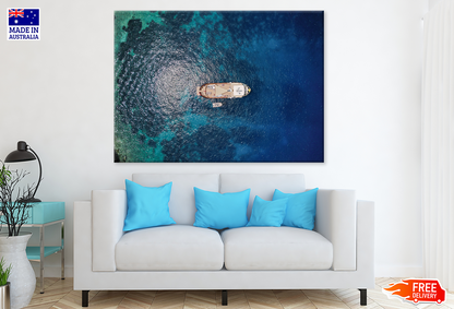 Boat On Sea Aerial Photograph View Print 100% Australian Made
