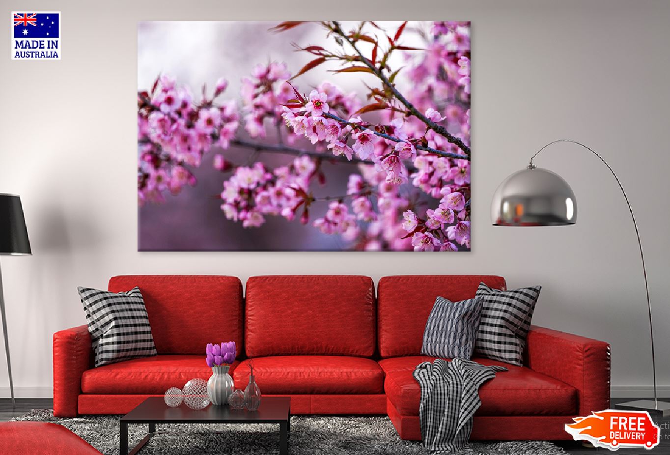 Prunus Tree Pink Flowers Branch View Photograph Print 100% Australian Made