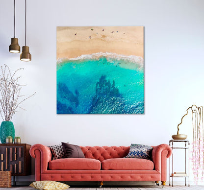 Square Canvas Sea Waves & Seashore Aerial View High Quality Print 100% Australian Made