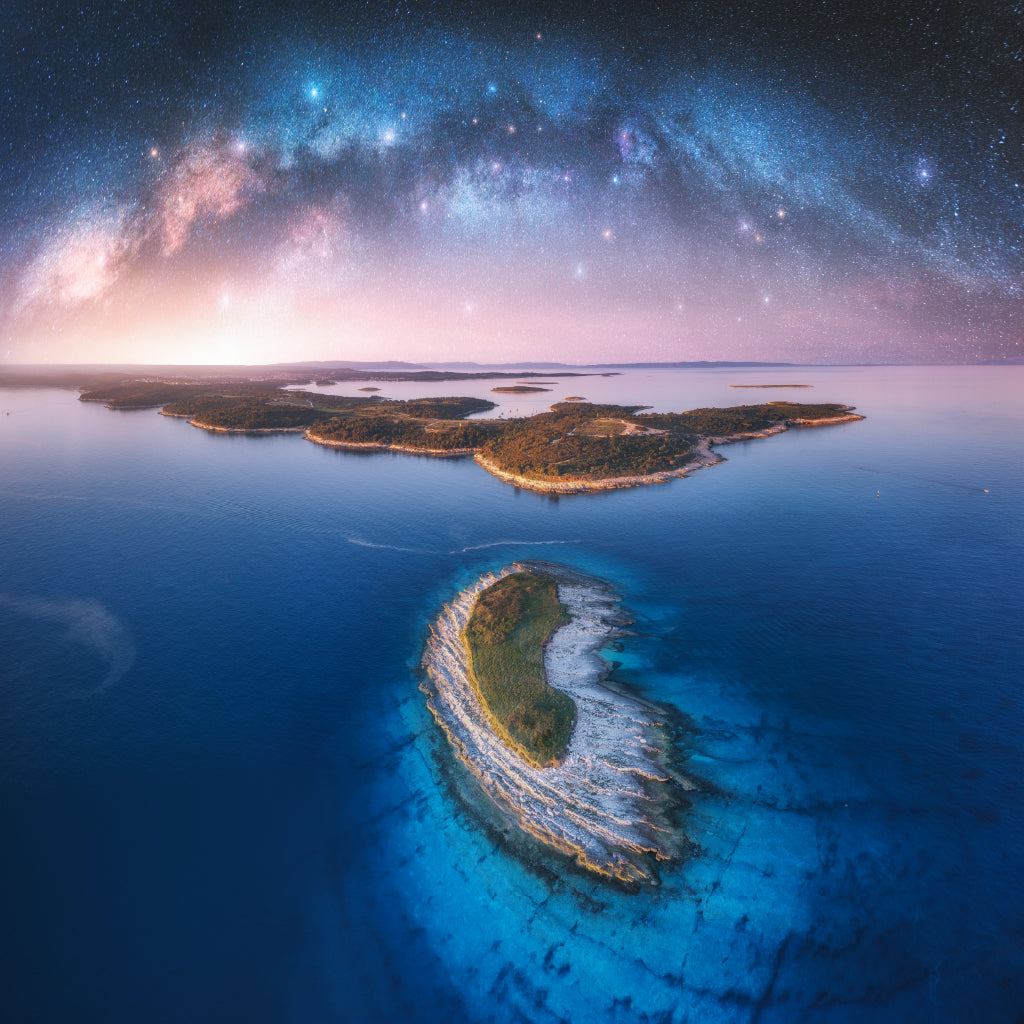 Square Canvas Milky Way & Islands Aerial View Photograph High Quality Print 100% Australian Made