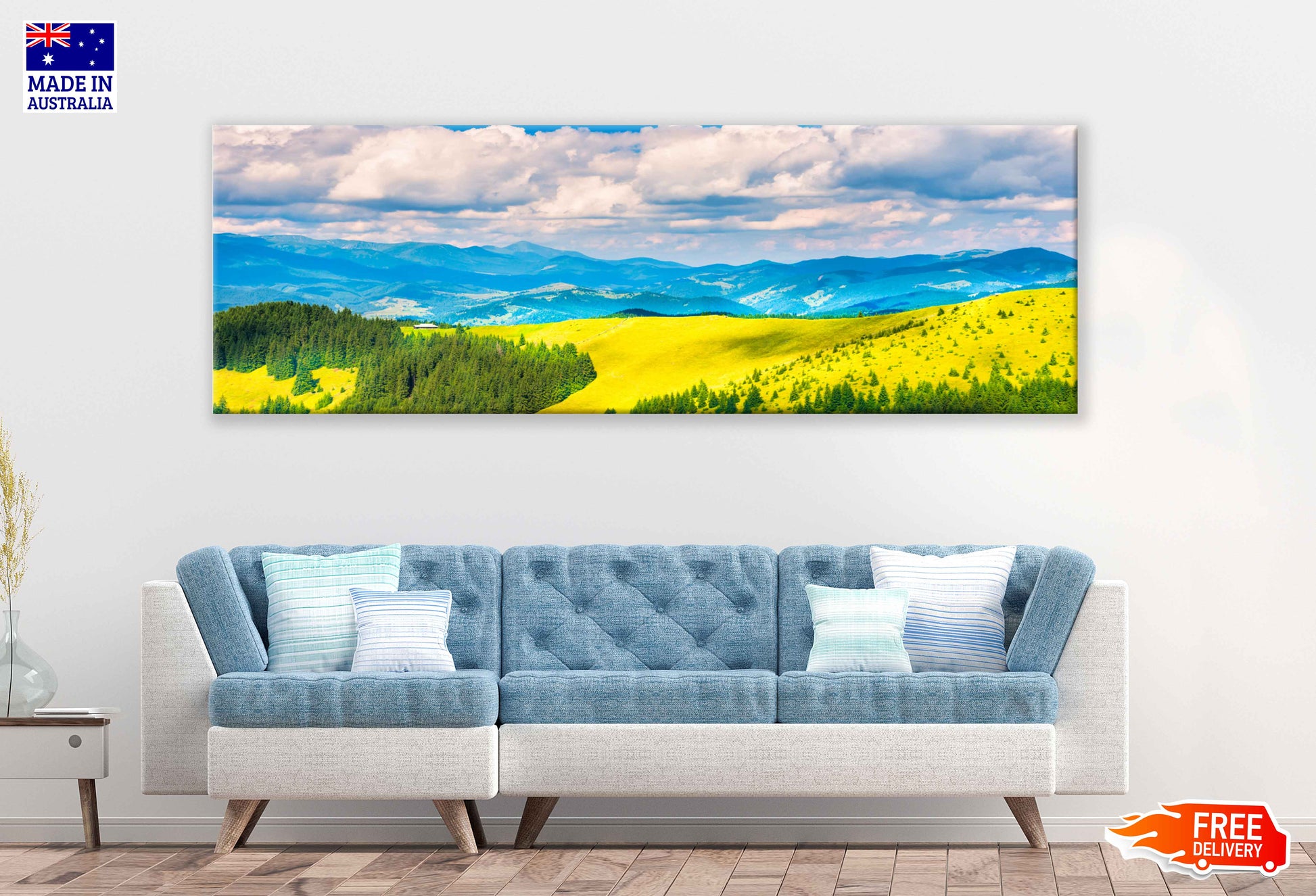 Panoramic Canvas Green Valley & Hills View Photograph High Quality 100% Australian Made Wall Canvas Print Ready to Hang