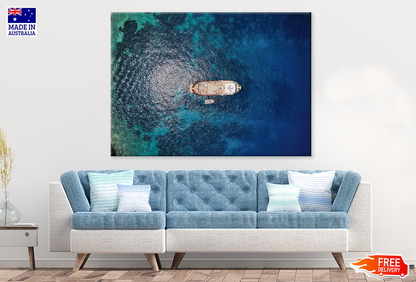 Boat On Sea Aerial Photograph View Print 100% Australian Made
