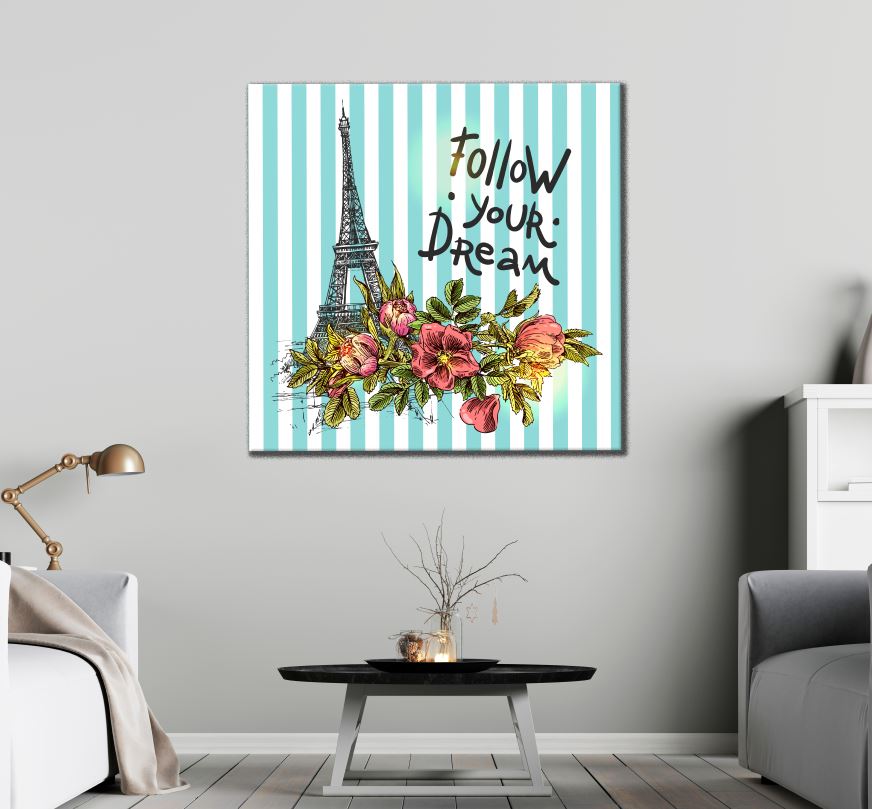 Square Canvas Eiffel Tower & Quote Art High Quality Print 100% Australian Made