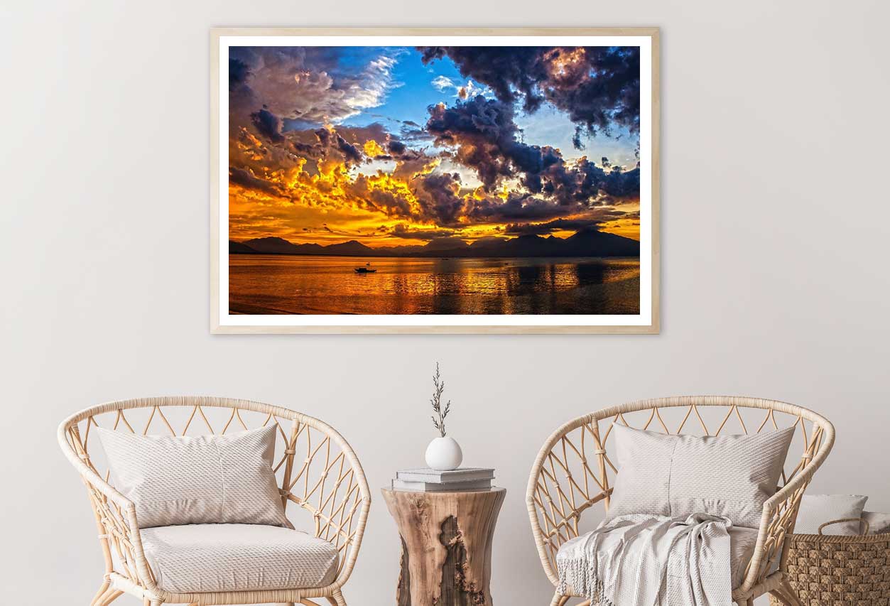 Dark Cloudy Sky Sunset over Sea View Photograph Home Decor Premium Quality Poster Print Choose Your Sizes
