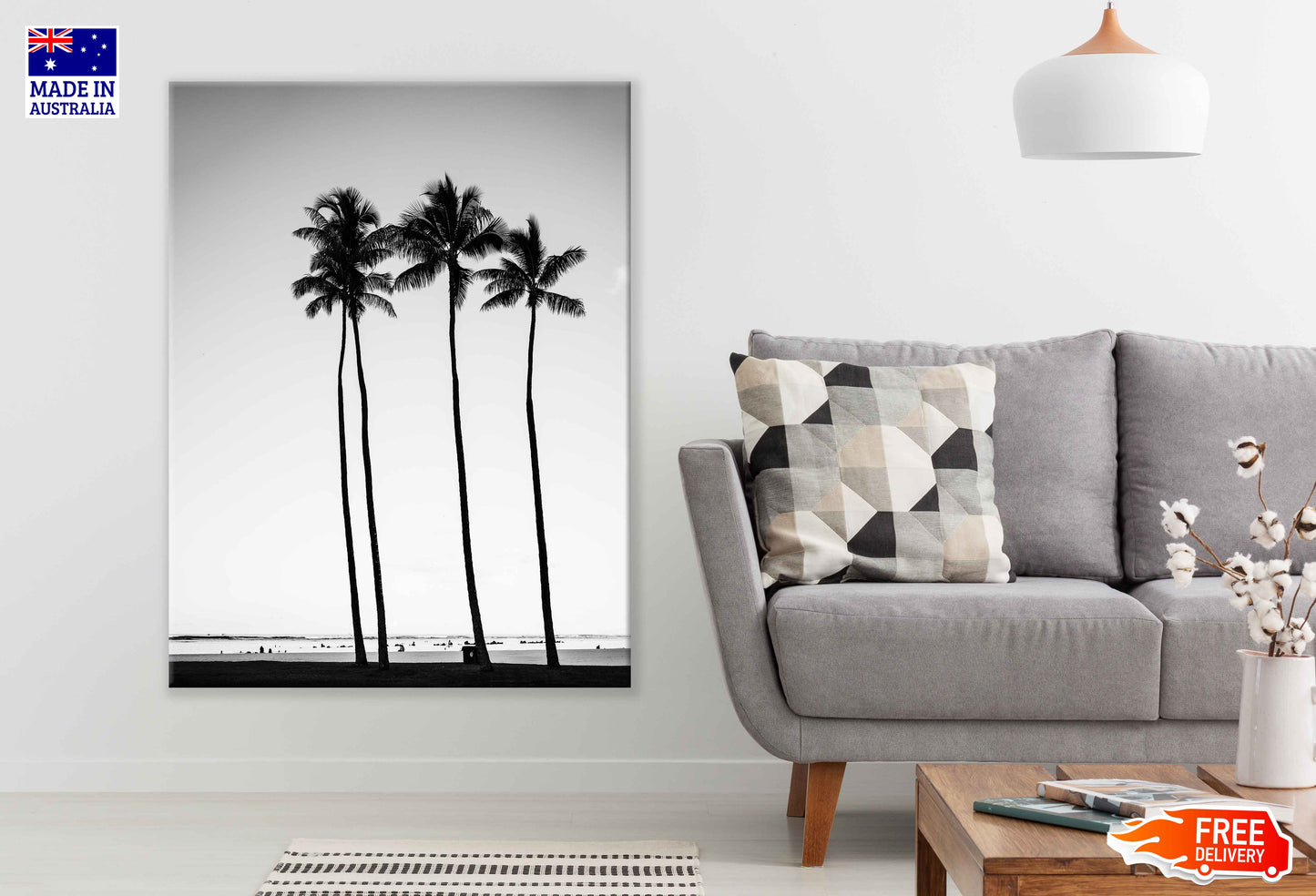 Palm Trees Near Sea B&W View Print 100% Australian Made