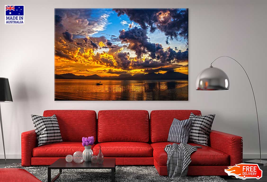 Dark Cloudy Sky Sunset over Sea View Photograph Print 100% Australian Made