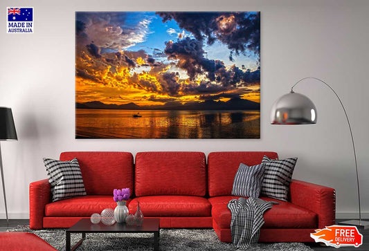 Dark Cloudy Sky Sunset over Sea View Photograph Print 100% Australian Made