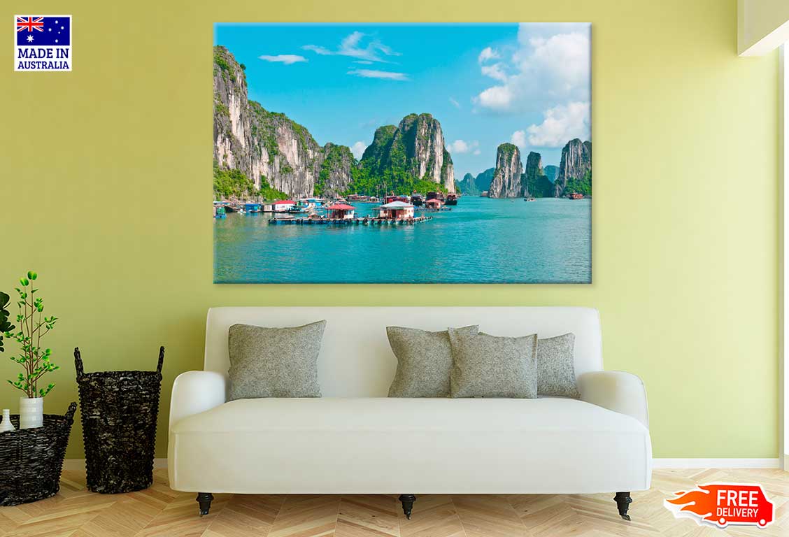 Floating Village View in Halong Bay Vietnam Print 100% Australian Made