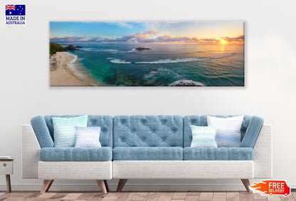 Panoramic Canvas Stunning Sea Scenery Aerial View Photograph High Quality 100% Australian made wall Canvas Print ready to hang