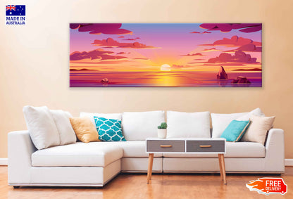 Panoramic Canvas Ocean Sunrise Vector Design High Quality 100% Australian Made Wall Canvas Print Ready to Hang