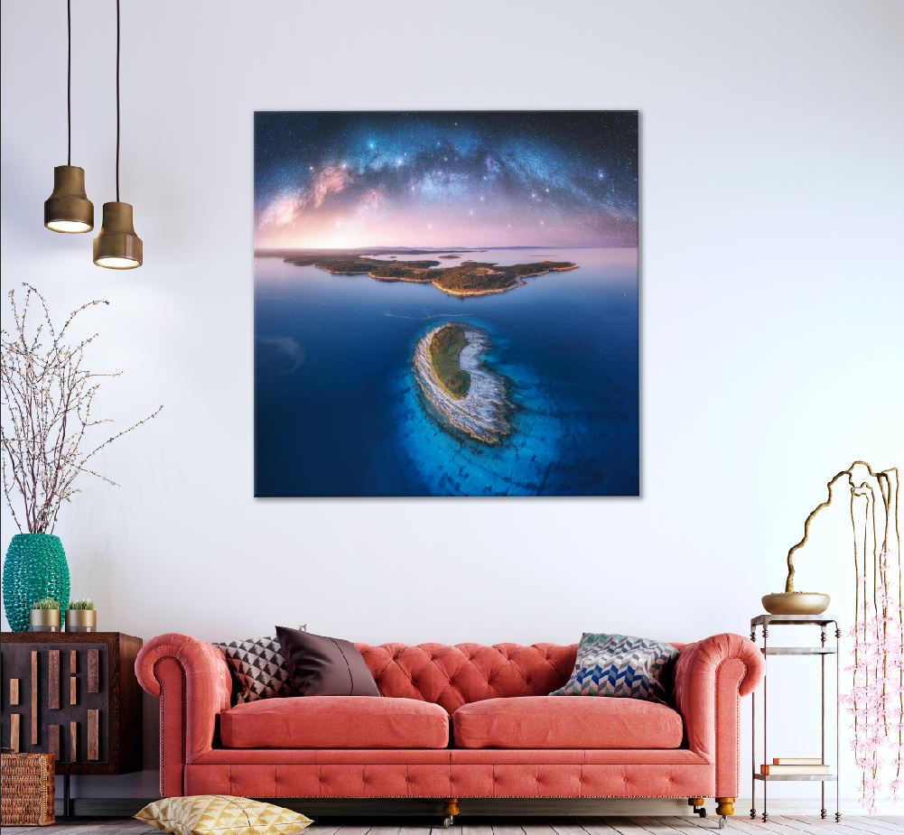 Square Canvas Milky Way & Islands Aerial View Photograph High Quality Print 100% Australian Made