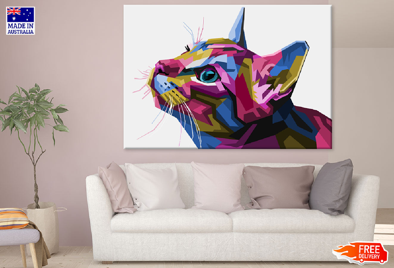 Colorful Cat Abstract Design Print 100% Australian Made