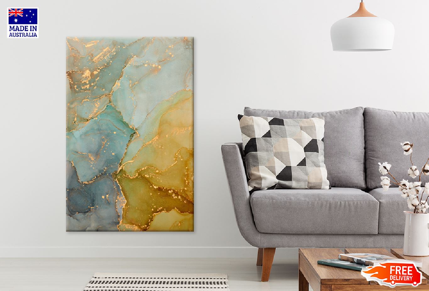 Blue & Gold Texture Abstract Design Print 100% Australian Made