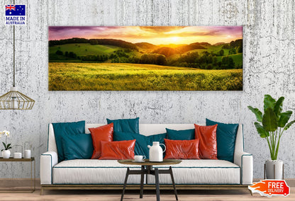 Panoramic Canvas Sunrise Green Hill View Photograph High Quality 100% Australian Made Wall Canvas Print Ready to Hang