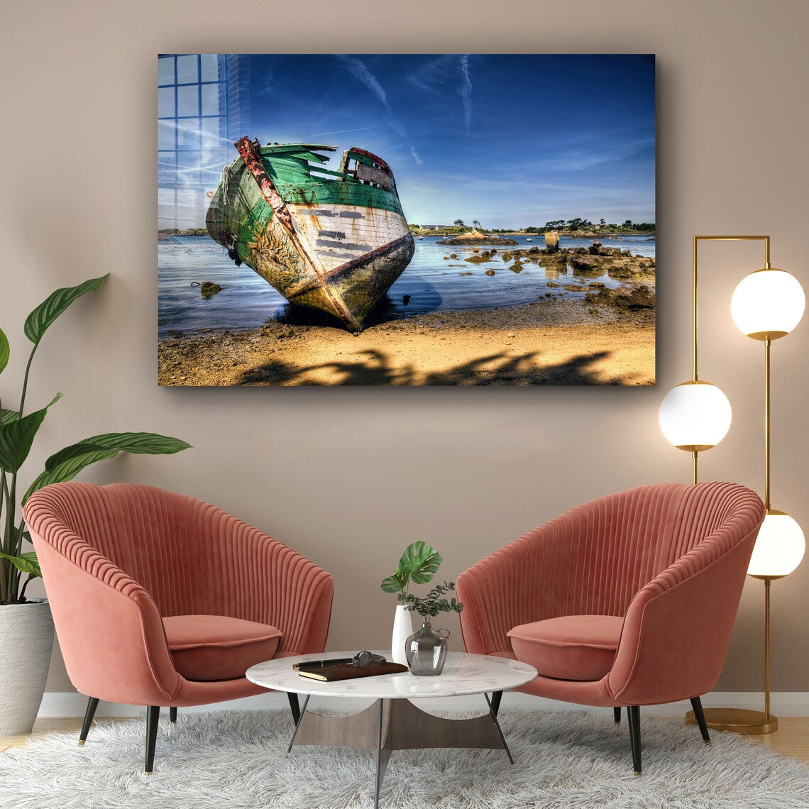 Boat Wreck & Blue Sky Print Tempered Glass Wall Art 100% Made in Australia Ready to Hang