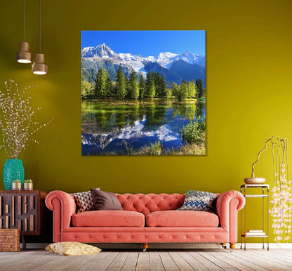 Square Canvas Lake Mountain Scenery Chamonix France High Quality Print 100% Australian Made