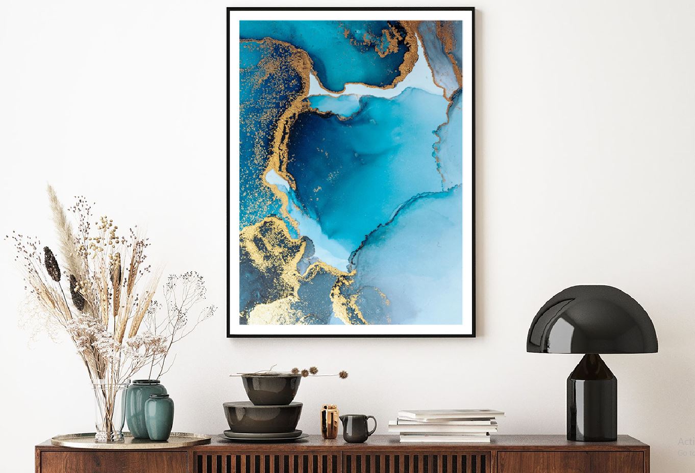 Blue & Gold Splash Abstract Design Home Decor Premium Quality Poster Print Choose Your Sizes