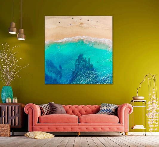 Square Canvas Sea Waves & Seashore Aerial View High Quality Print 100% Australian Made