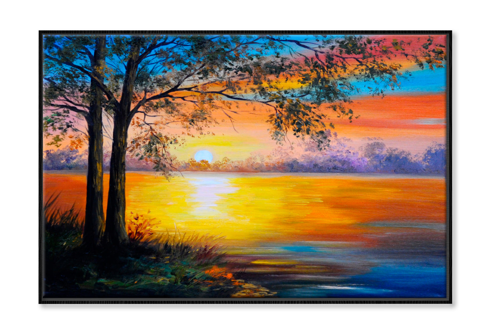 Tree Near The Lake Oil Painting Wall Art Limited Edition High Quality Print Canvas Box Framed Black