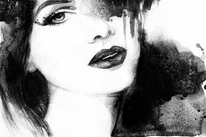 Beautiful Woman Face B&W Abstract Watercolor Painting Print 100% Australian Made