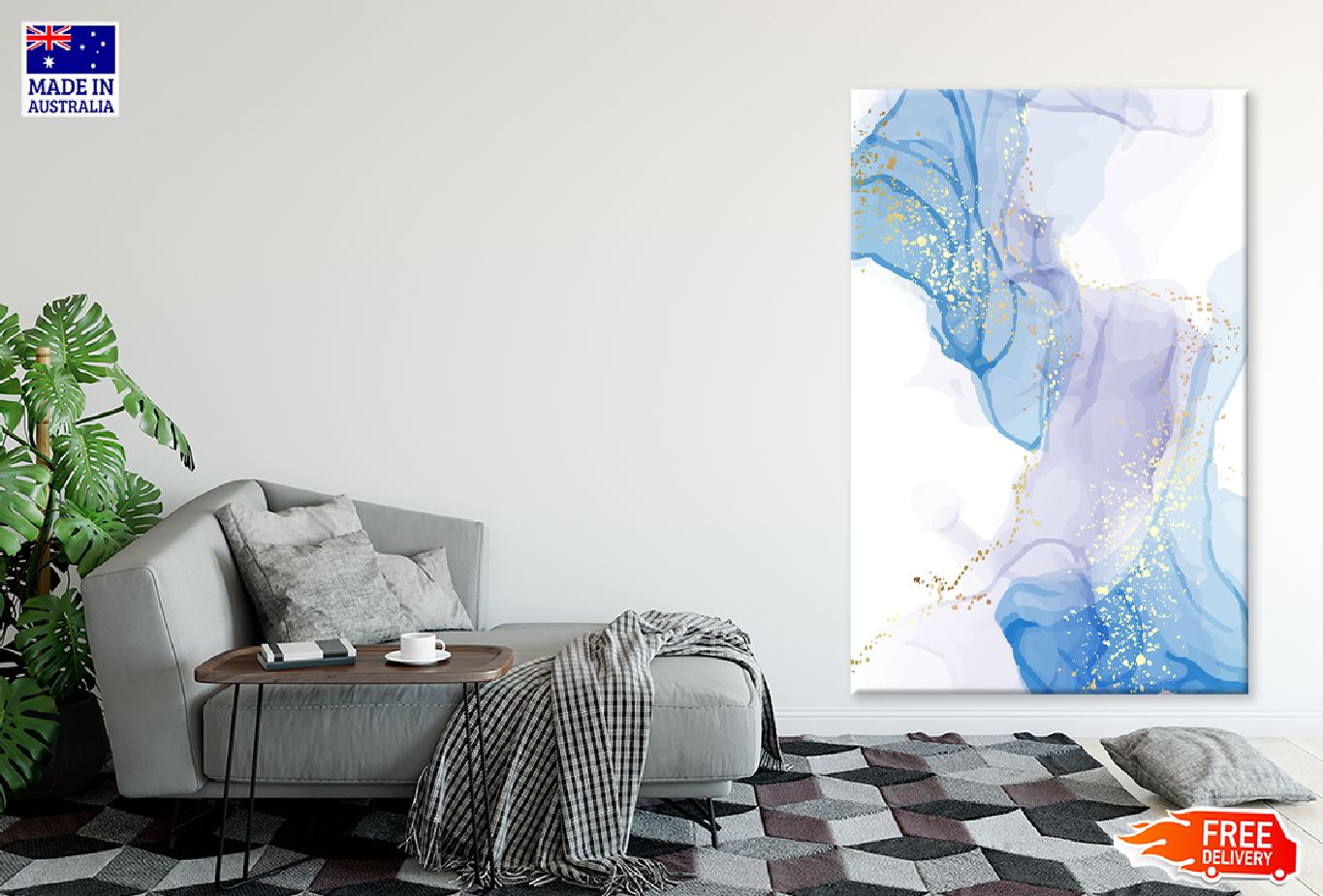 Blue Pink & Gold Lines Abstract Design Print 100% Australian Made