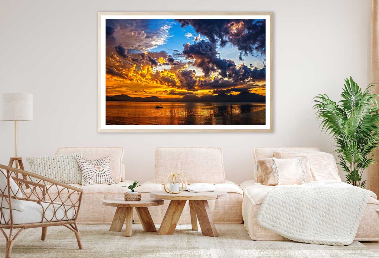 Dark Cloudy Sky Sunset over Sea View Photograph Home Decor Premium Quality Poster Print Choose Your Sizes