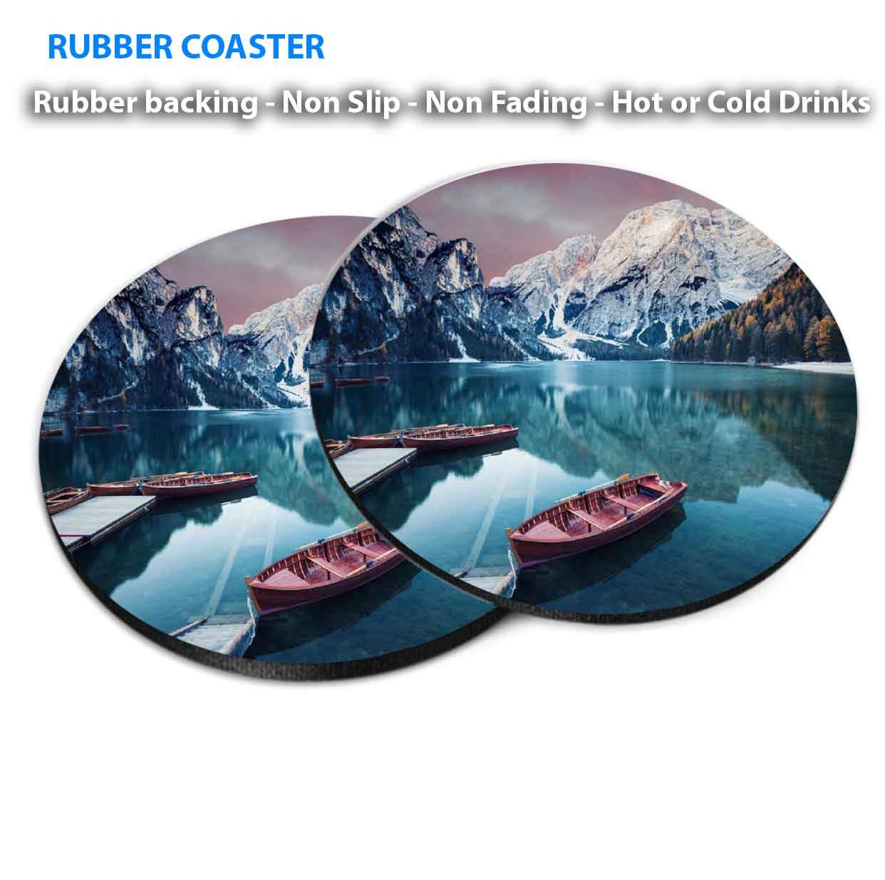 Wooden Boat at The Alpine Mountain Lake Coasters Wood & Rubber - Set of 6 Coasters