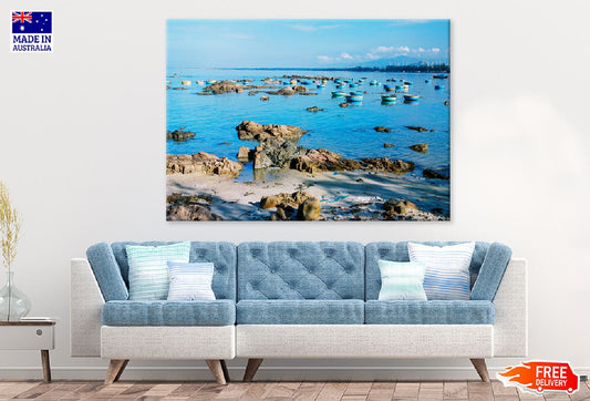 Boats & Rocks on Sea View Photograph Print 100% Australian Made