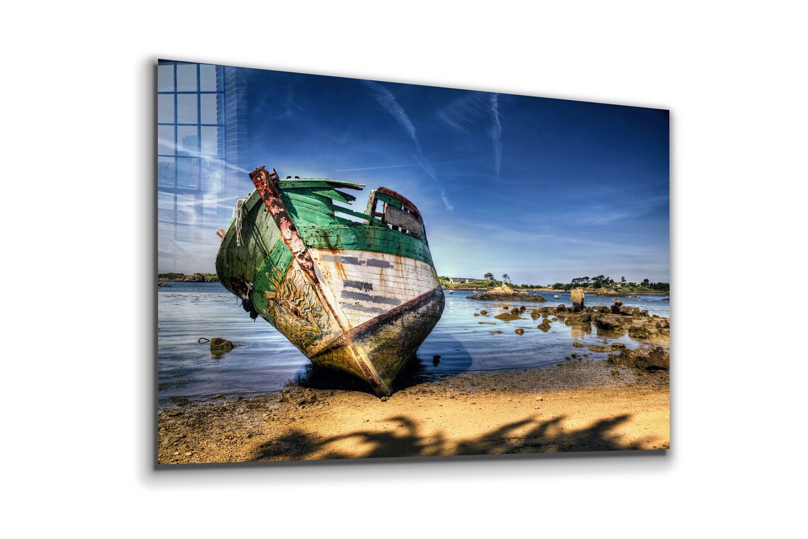 Boat Wreck & Blue Sky Print Tempered Glass Wall Art 100% Made in Australia Ready to Hang