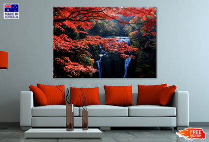 Autumn Levaes Branch & Waterfall Scenery Print 100% Australian Made