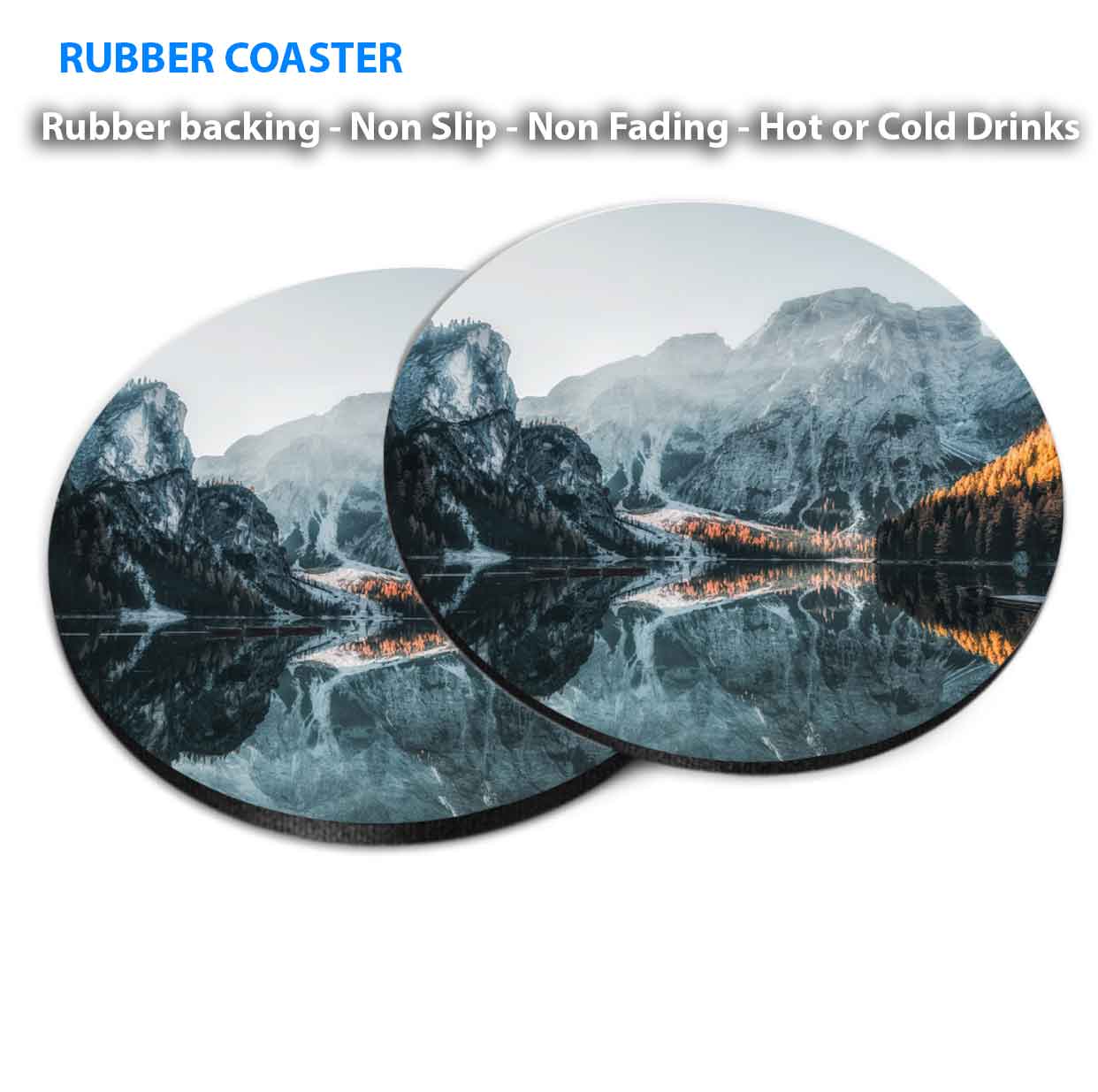 Braies Lake With Boat Coasters Wood & Rubber - Set of 6 Coasters