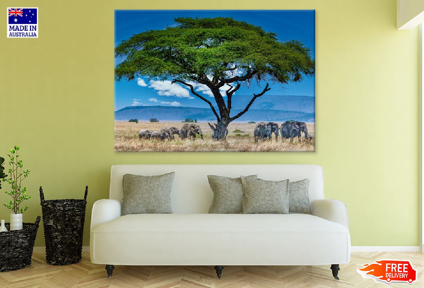 Elephants Under Big Tree View Photograph Print 100% Australian Made