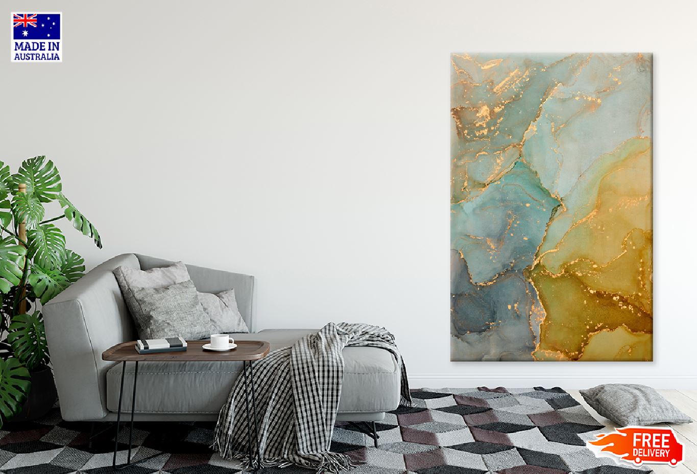 Blue & Gold Texture Abstract Design Print 100% Australian Made