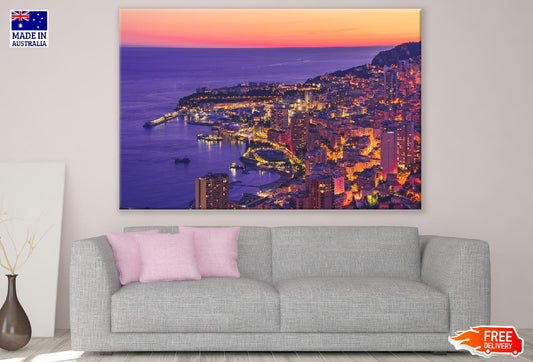 View of The City of Monaco on French Riviera Sunset Print 100% Australian Made
