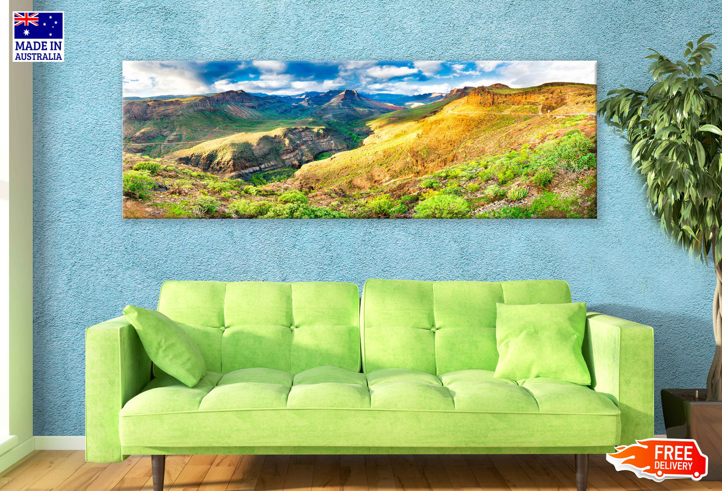 Panoramic Canvas Mountains & Canyon View Photograph High Quality 100% Australian Made Wall Canvas Print Ready to Hang
