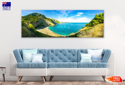 Panoramic Canvas Rocky Coastline Sea View Photograph High Quality 100% Australian Made Wall Canvas Print Ready to Hang