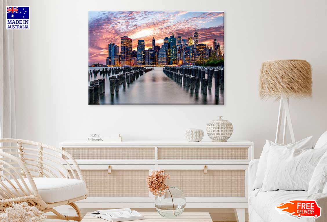 Manhattan Skyline & Sea Sunset Photograph Print 100% Australian Made