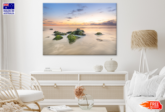 Rocks on Sea Sunset Sky View Print 100% Australian Made