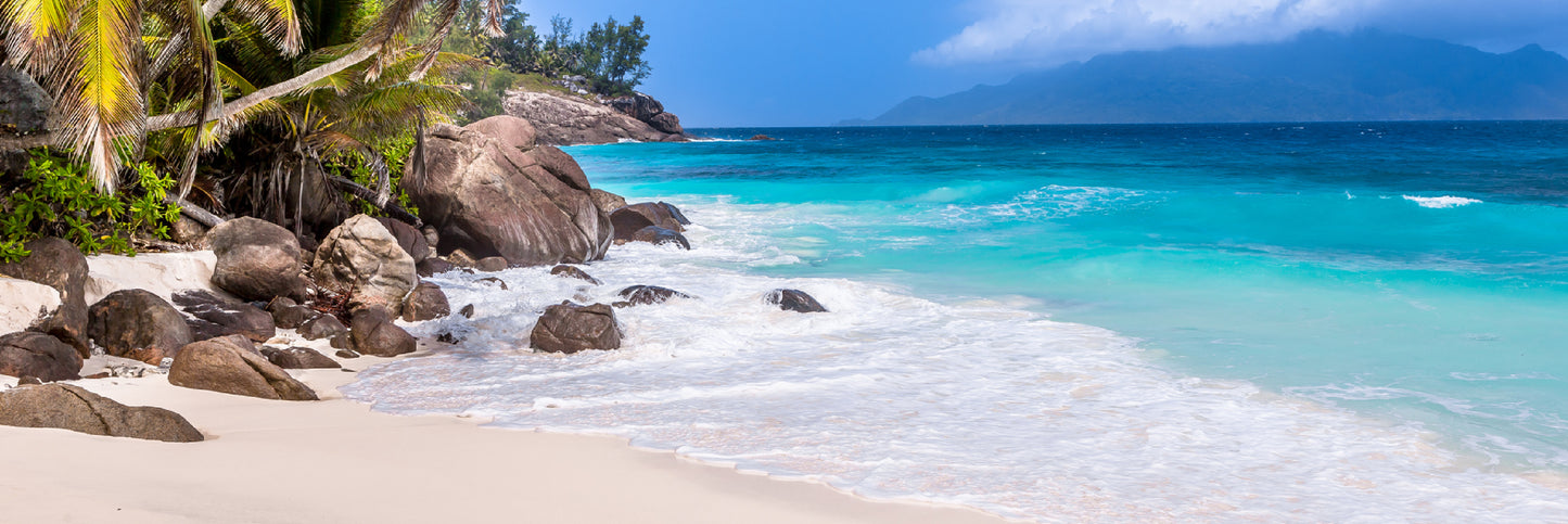 Panoramic Canvas Rocks on Sandy Beach View Photograph High Quality 100% Australian Made Wall Canvas Print Ready to Hang