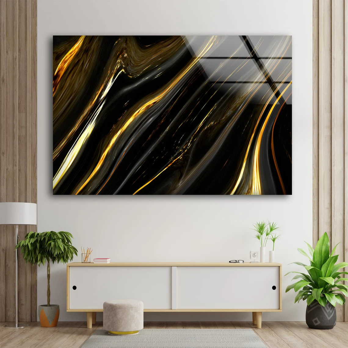 Gold & Black Abstract Design Acrylic Glass Print Tempered Glass Wall Art 100% Made in Australia Ready to Hang