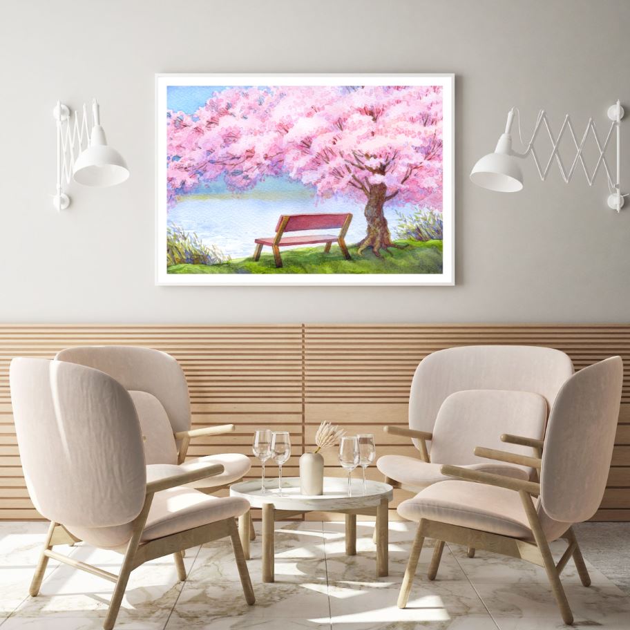 Bench under Blossom Tree Painting Home Decor Premium Quality Poster Print Choose Your Sizes