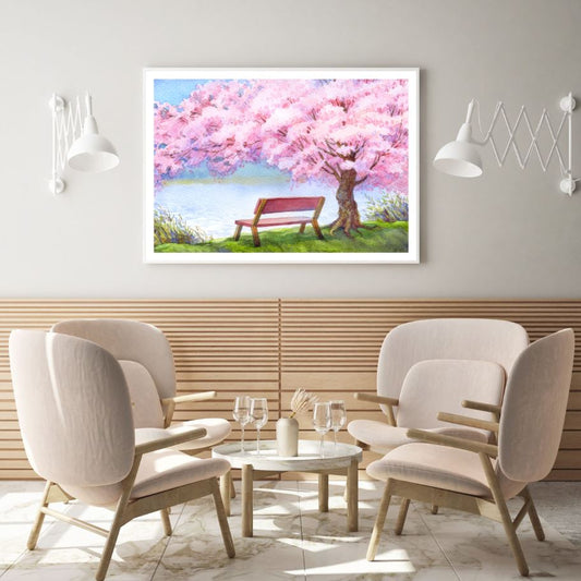 Bench under Blossom Tree Painting Home Decor Premium Quality Poster Print Choose Your Sizes