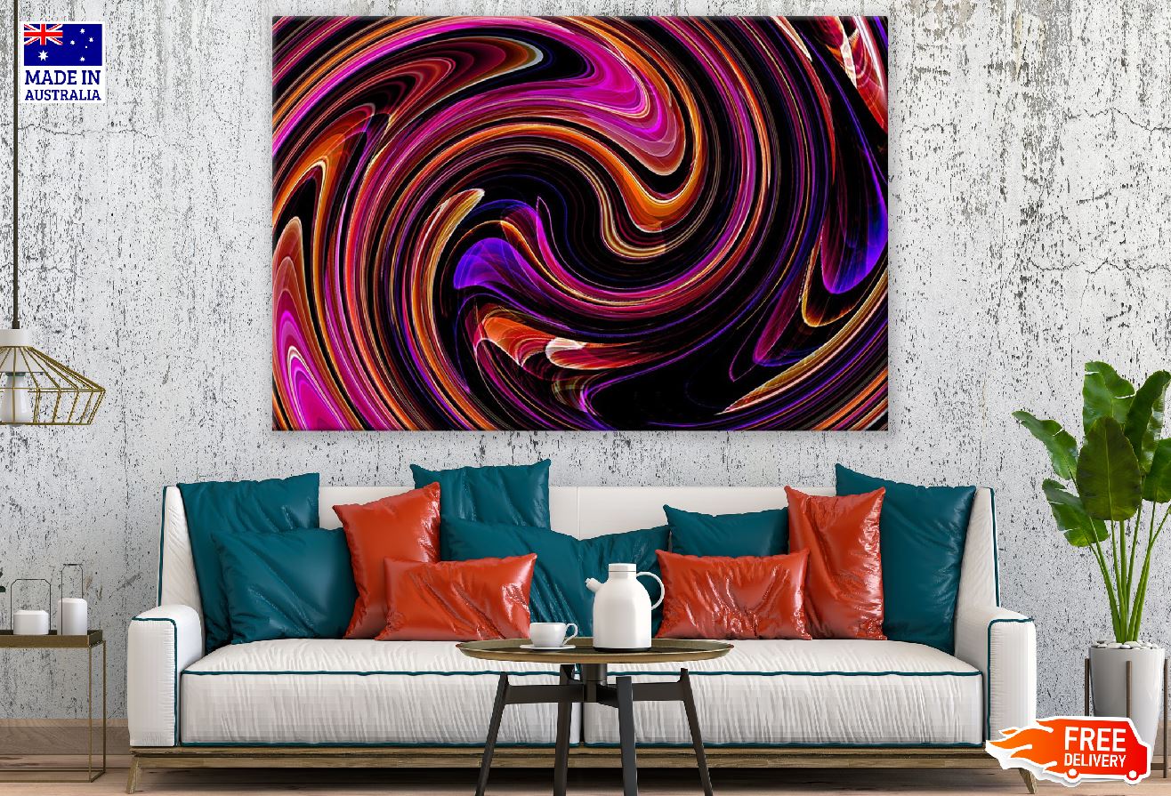 Pink Orange & Blue Curves Digital Abstract Design Print 100% Australian Made