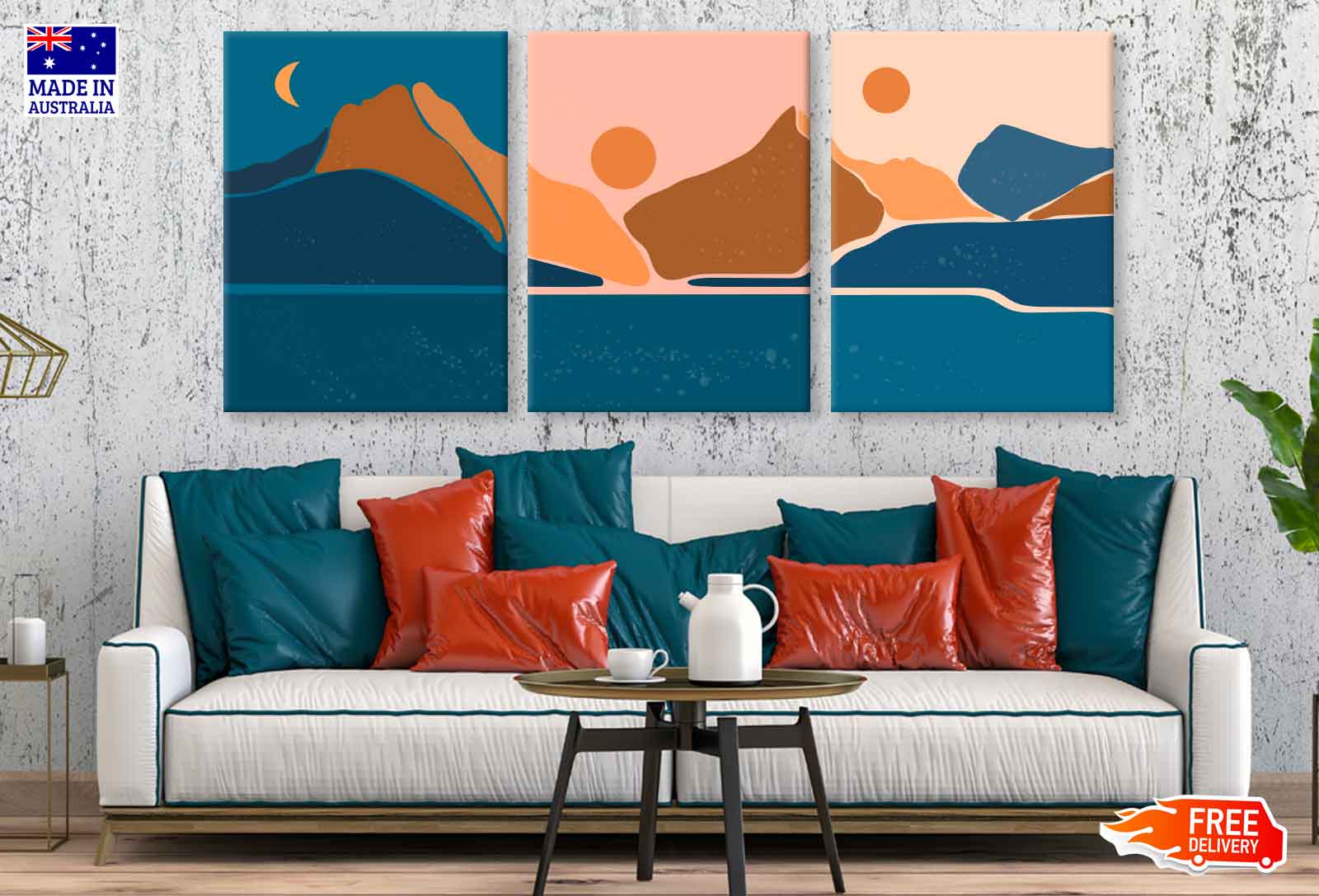 3 Set of Mountain Night Vector Illustration High Quality Print 100% Australian Made Wall Canvas Ready to Hang