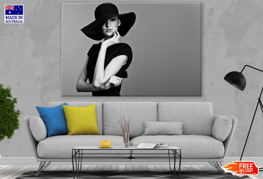 Fashion Woman with Hat and Dress B&W Photograph Print 100% Australian Made