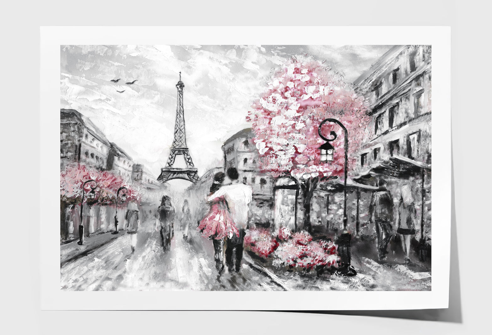 Romantic Paris Street Eiffel Tower & Flower Trees Wall Art Limited Edition High Quality Print Unframed Roll Canvas None