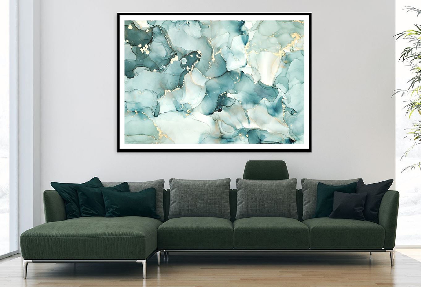 Grey Green & Gold Abstract Design Home Decor Premium Quality Poster Print Choose Your Sizes